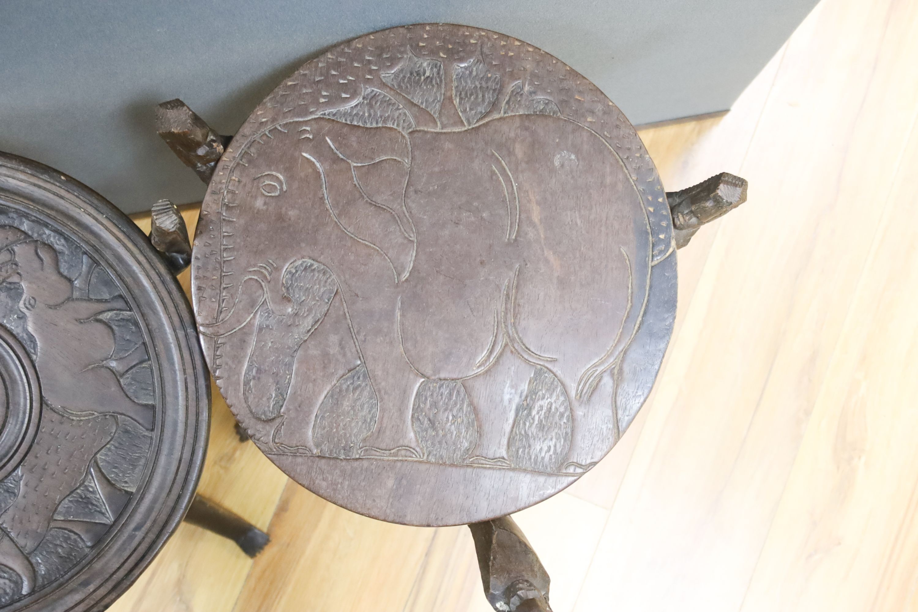 Pair African hardwood tables, 46cm high